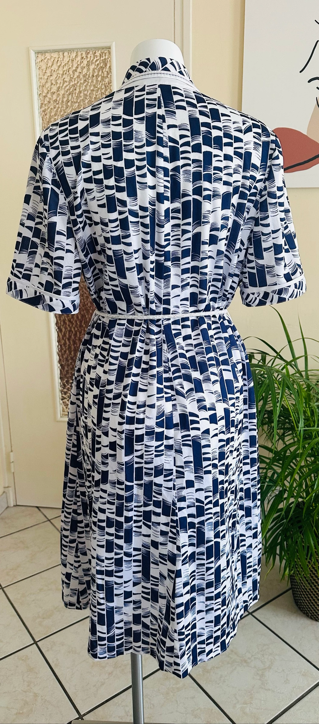 Vintage gebreide jurk marineblauw en wit maat 48/50 – Perfecte staat – photo 10